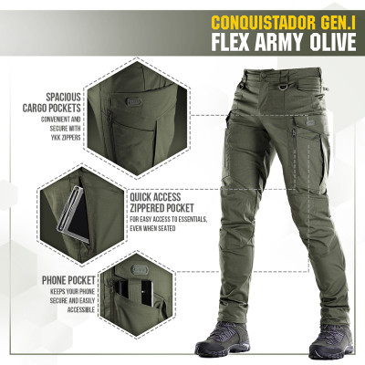 M-Tac Conquistador Flex Tactical Pants, Teflon, Army Olive
