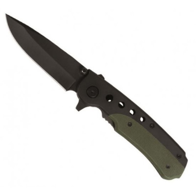 Mil-Tec Black/Olive Folding Knife, 440 Steel