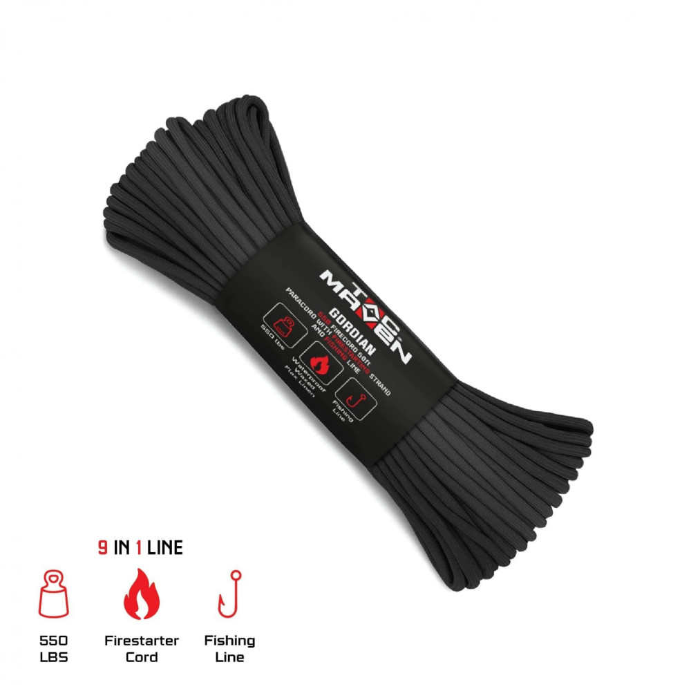 Tac Maven Gordian 550 FireCord 9-in-1 Survival Cord 15 m, Black