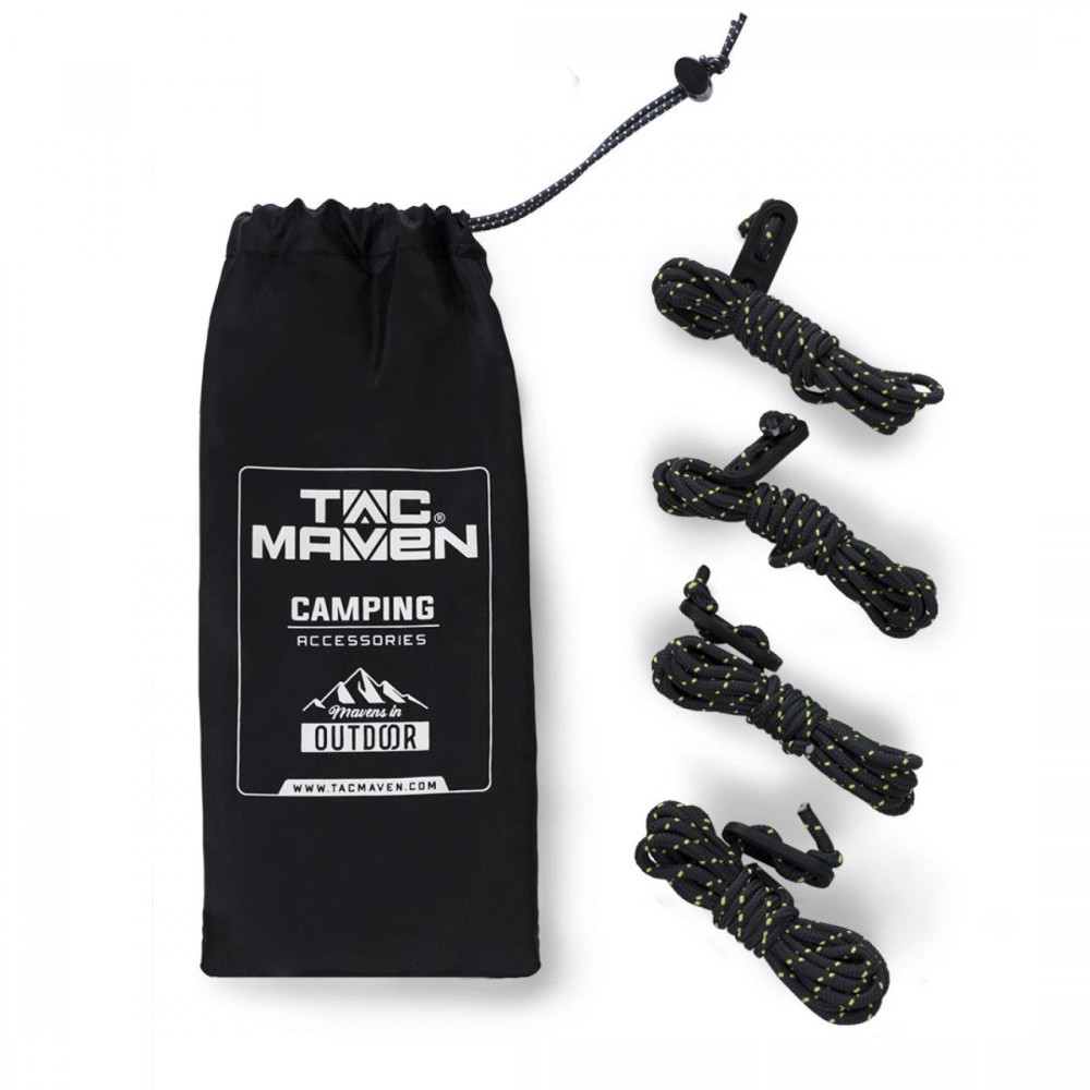 Tac Maven Polyester Guy Lines with POM Tensioner 4 pcs, 2.2 m, Black